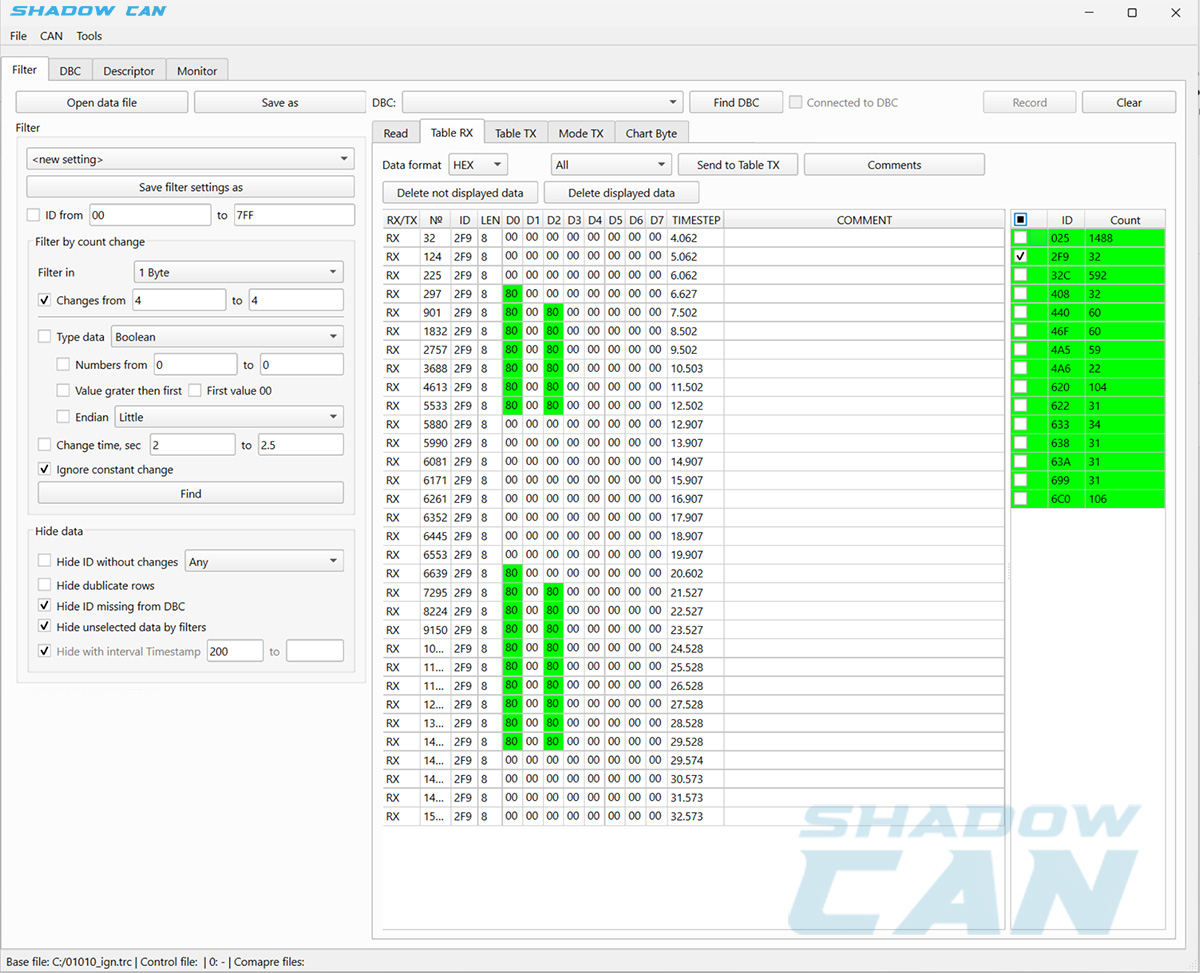 shadow can bus dbc editor