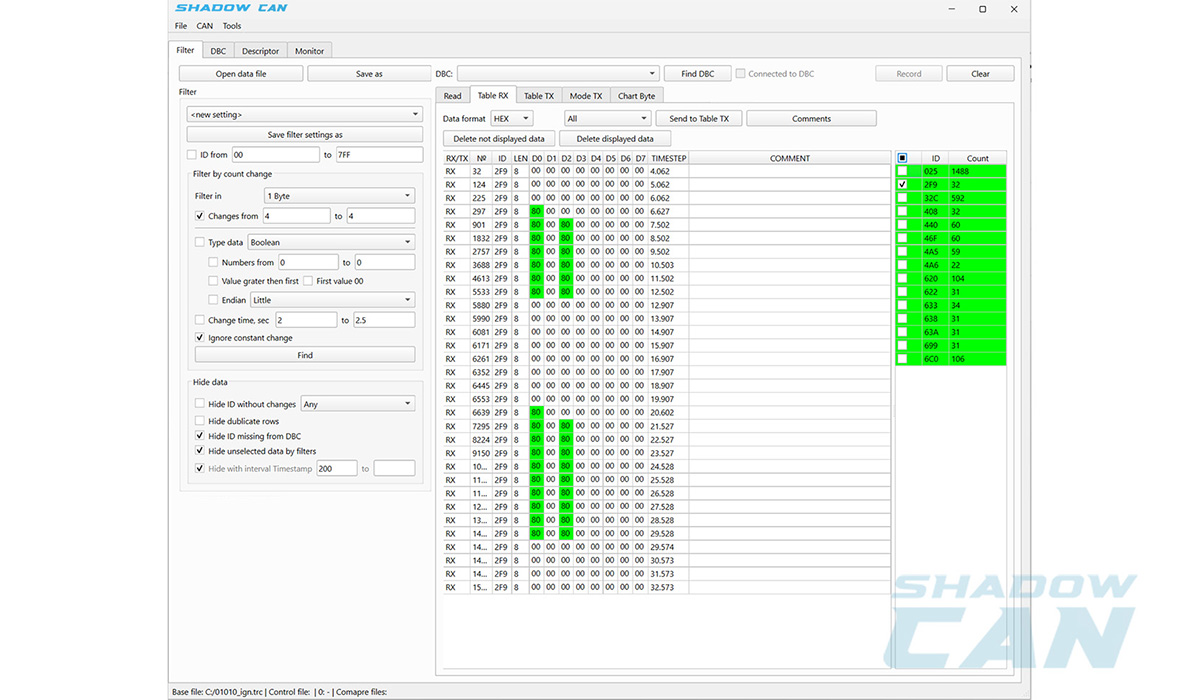 CAN BUS sniffer and  DBC editor